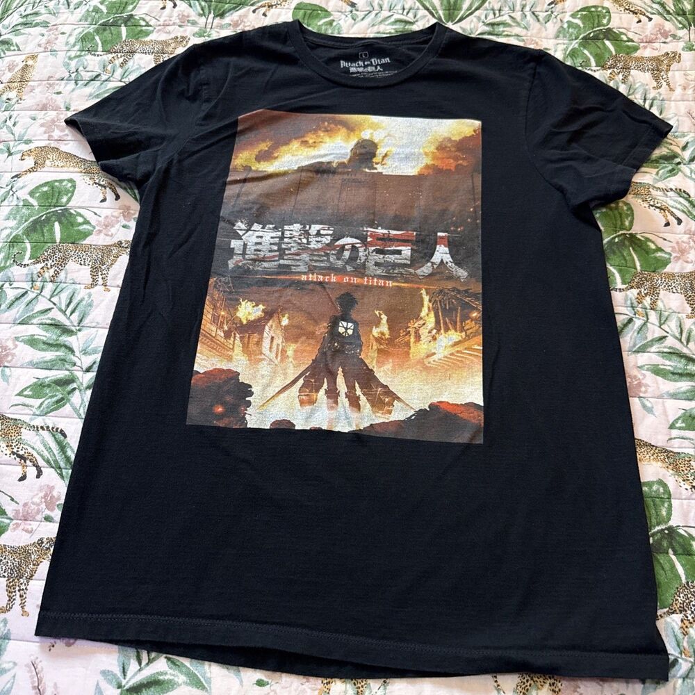 Attack on Titan Season 1 Double Sided Black T Shirt Anime Manga Men's Large VTG